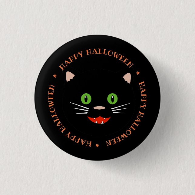 Fröhlicher Halloween-Schwarzkatzen-Button Button (Vorderseite)