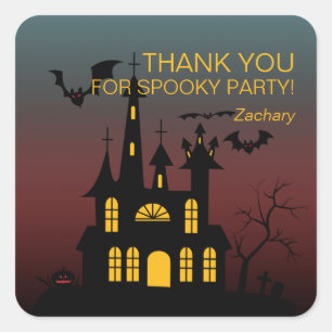 Fröhlicher Halloween Spukhaus Gradient Quadratischer Aufkleber