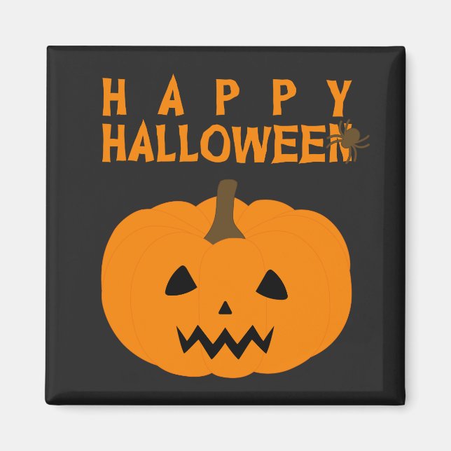 Fröhlicher Halloween Text und Kürbis auf Schwarzes Magnet (Vorne)