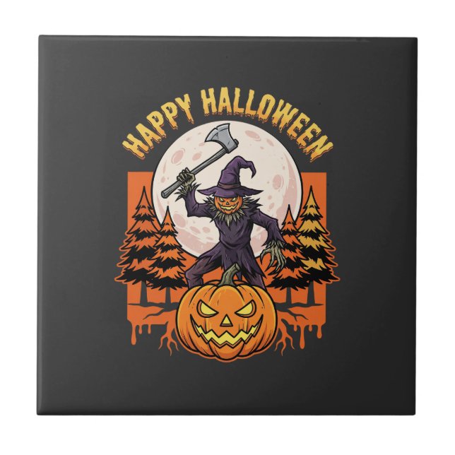 Fröhlicher Halloween-Vogelscheuche-Jack-O-Lantern- Fliese (Vorderseite)