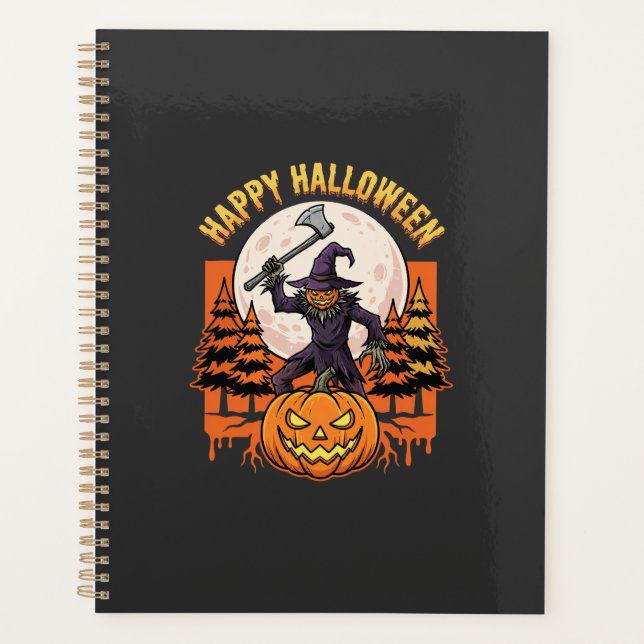 Fröhlicher Halloween-Vogelscheuche-Jack-O-Lantern- Planer (Vorderseite)
