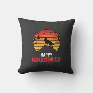 Fröhlicher Halloween-Wolf-Sonnenuntergangs-Vektor Kissen