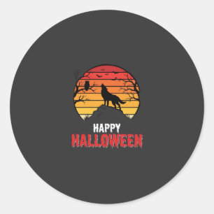 Fröhlicher Halloween-Wolf-Sonnenuntergangs-Vektor Runder Aufkleber