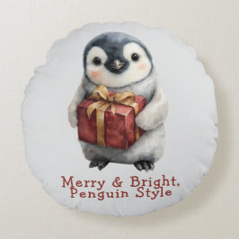Fröhlicher & Heller Pinguin-Weihnachten Rundes Kissen