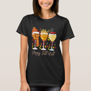 Fröhlicher Herbst für Euch alle Karierter Weinglas T-Shirt
