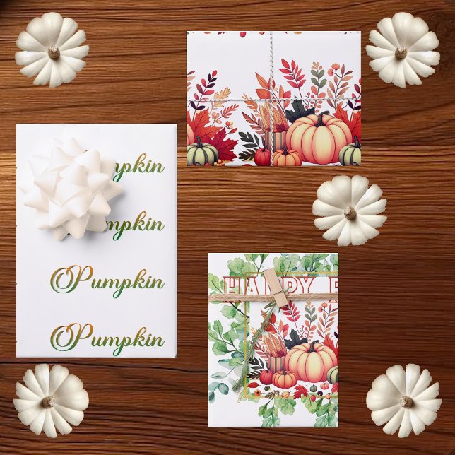 Fröhlicher Herbst kleiner Kürbis Grüner Kranz Part Geschenkpapier Set (Happy Fall Little Pumpkin Greenery Wreath Party Wrapping Paper Sheets)
