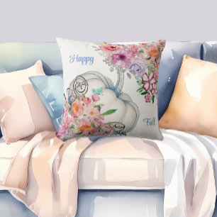 Fröhlicher Herbst Weißer Kürbis Wasserfarbe Floral Kissen