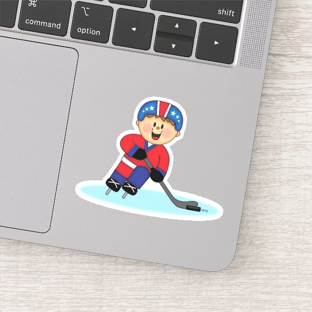Fröhlicher Hockey-Junge Aufkleber (Detail)