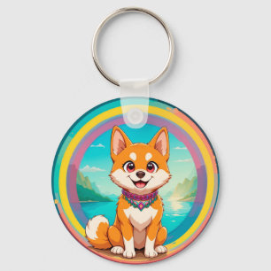 Fröhlicher Hund Bunte Cartoon-Illustration Schlüsselanhänger