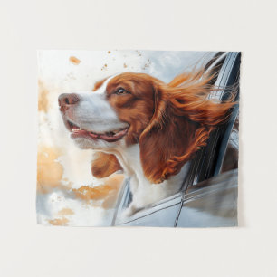 Fröhlicher Hund im Wind Kunstprint Wandteppich