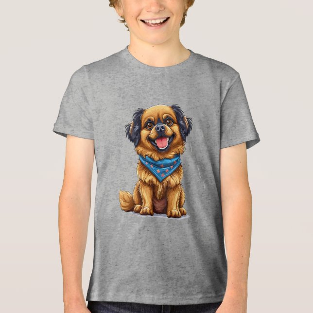Fröhlicher Hund mit fließendem, goldenem Fell Tri-Blend Shirt (Vorderseite)