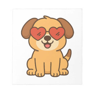 Fröhlicher Hund mit Herz-Sonnenbrille, Pet Lover D Notizblock