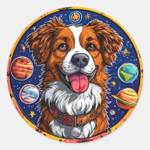 Fröhlicher Hund Niedliches Weltraum-Tier Kunst Runder Aufkleber