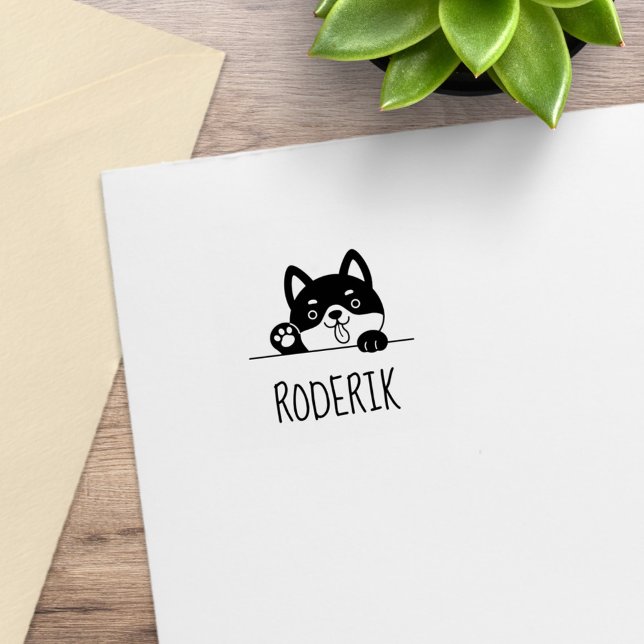 Fröhlicher Hund Peeking Husky Individuelle Name 2 Gummistempel (Von Creator hochgeladen)