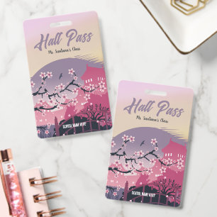 Fröhlicher Kirschblüten-Hall-Pass zum Anpassen Ausweis