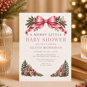 Fröhlicher kleiner Baby-Shower Rosa Schleife Einladung