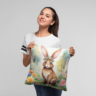 Fröhlicher kleiner brauner Hase 1, Ostern Kissen