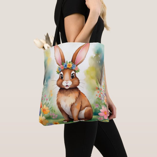 Fröhlicher kleiner brauner Hase 1, Ostern Tasche (Von Nahem)