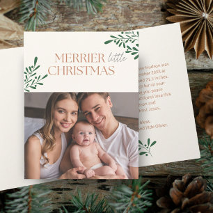 Fröhlicher Kleiner Weihnachten Ein Foto Grün Karte