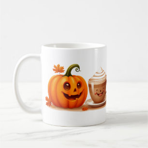 Fröhlicher Kürbis mit Kaffeetasse Herbst Comfort �