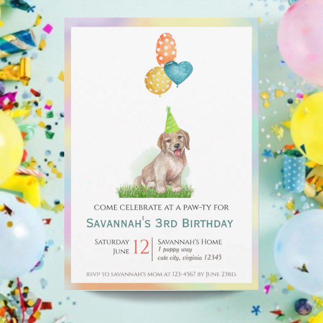 Fröhlicher Labrador Welppy Birthday Paw ty Einladung (Cheerful Labrador Puppy Birthday Paw-ty Invitation)