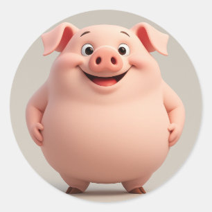 Fröhlicher lachender Cartoon Schweinekleber Runder Aufkleber