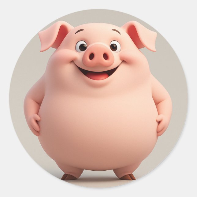 Fröhlicher lachender Cartoon Schweinekleber Runder Aufkleber (Vorderseite)