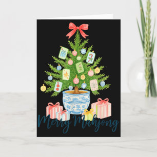 Fröhlicher Mahjong-Christbaum-Chinoiserie-Urlaub Karte