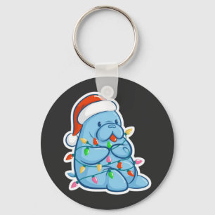 Fröhlicher Manatee Weihnachten Seekuh Santa Hut Xm Schlüsselanhänger