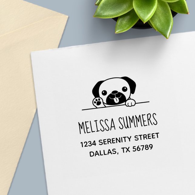 Fröhlicher Mops Dog Peeking oben Adresse Permastempel (Von Creator hochgeladen)