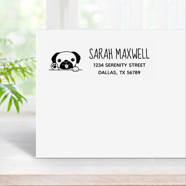 Fröhlicher Mops Dog Pet Adresse Gummistempel (Von Creator hochgeladen)