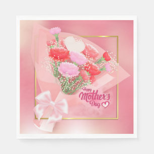 Fröhlicher Muttertag Blumenbouquet Rosa und Gold Serviette