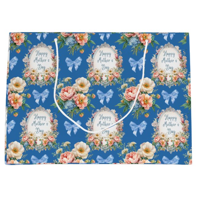 Fröhlicher Muttertag Cerulean Blue Große Geschenktüte (Vorderseite)