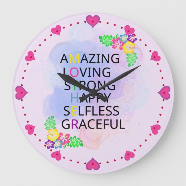 Fröhlicher Muttertag Große Wanduhr (Vorderseite)