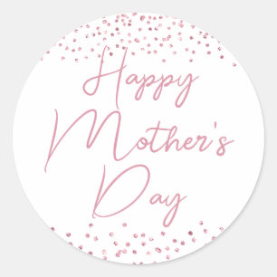 Fröhlicher Muttertag Rosa Glitzer Confetti Runder Aufkleber