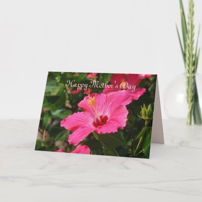 Fröhlicher Muttertag Rosa Streifen Hibiskus Karte (Vorderseite)