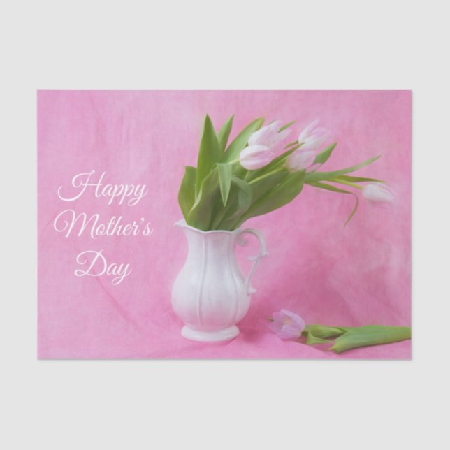 Fröhlicher Muttertag rosa Tulips in Vase Seidenpapier (Vorderseite)