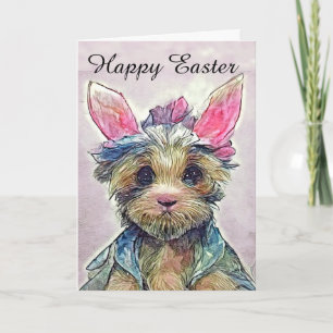 Fröhlicher Oster-Yorkie mit Hasenohren Karte