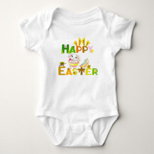 Fröhlicher Osterhase Blumen-Ei Farbige Elegante Lu Baby Strampler