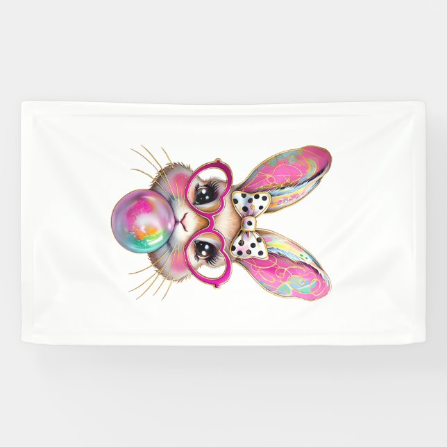 Fröhlicher Osterhase Coquette Bogen Pinselstrich O Banner (Horizontal)