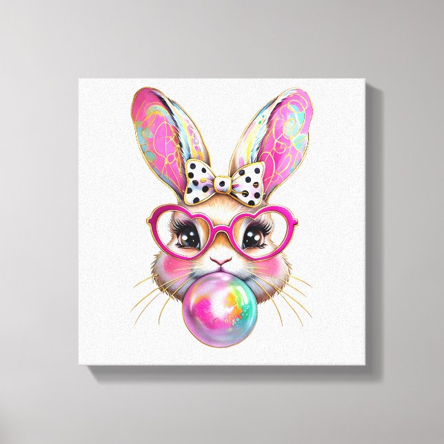 Fröhlicher Osterhase Coquette Bogen Pinselstrich O Leinwanddruck (Vorderseite)