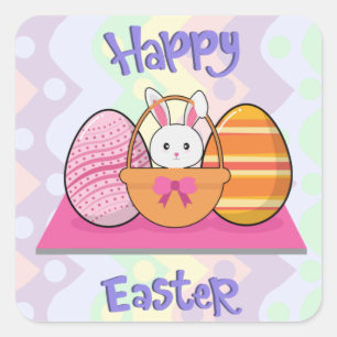 Fröhlicher Osterhase Eier Korb  Quadratischer Aufkleber