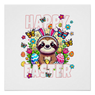 Fröhlicher Osterhase Faultier Osterhase Kinder Erw Poster