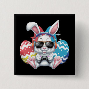 Fröhlicher Osterhase Hase Gaming Gamer Spiele Button