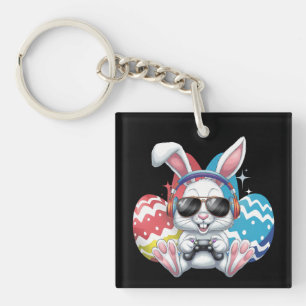 Fröhlicher Osterhase Hase Gaming Gamer Spiele Schlüsselanhänger
