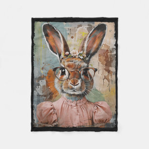 Fröhlicher Osterhase Kaninchen Blumen Grafik Kunst Fleecedecke