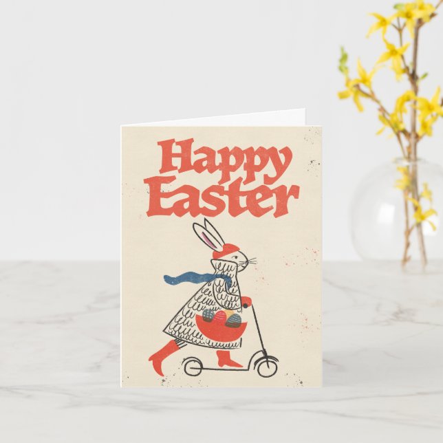 Fröhlicher Osterhase Karte (Gelbe Blume)