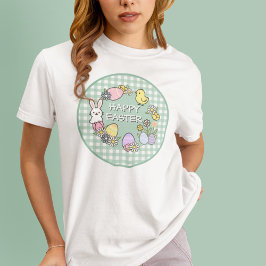 Fröhlicher Osterhase Küken Eier Grün Gingham T-Shirt