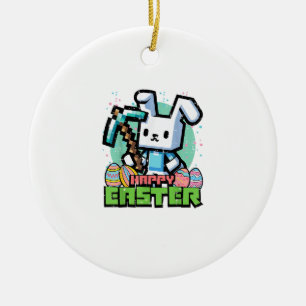 Fröhlicher Osterhase Pixel Spiel Gaming Gamer Jung Keramik Ornament