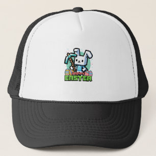 Fröhlicher Osterhase Pixel Spiel Gaming Gamer Jung Truckerkappe